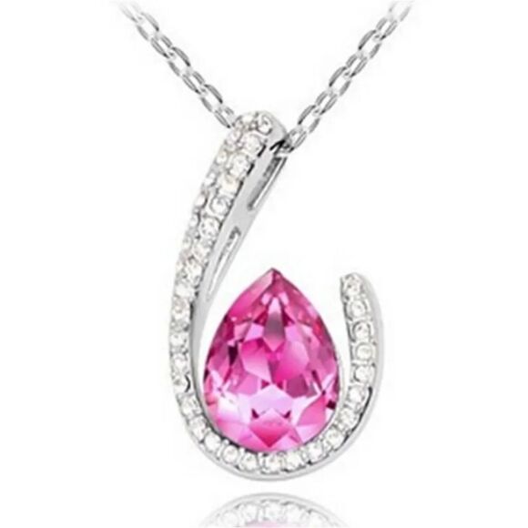 Pink Crystal Tear Drop Diamond Necklace - Picture 1 of 4